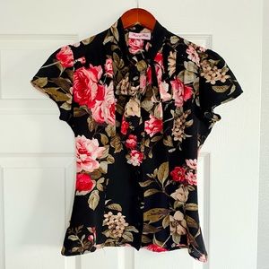 Blouse black floral 40s by Heart of Haute